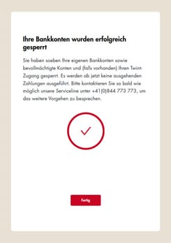 Screenshot eines Zwischenschrittes für die Notfall-Sperre der GLKB.