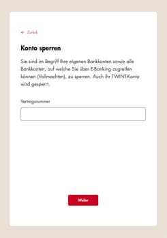 Screenshot eines Zwischenschrittes für die Notfall-Sperre der GLKB.