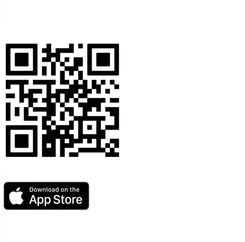 QR-Code mit App-Store-Button zum Herunterladen einer App für iOS-Geräte.
