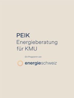 Logo des Programms PEIK Energieberatung für KMU von EnergieSchweiz auf hellem Hintergrund.