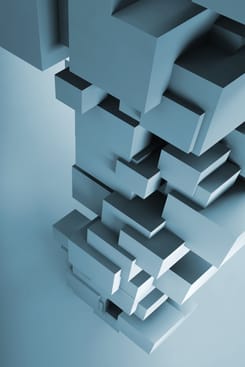 Abstrakte 3D Würfelstruktur als Symbol für digitale Vernetzung und modulare Systemarchitektur