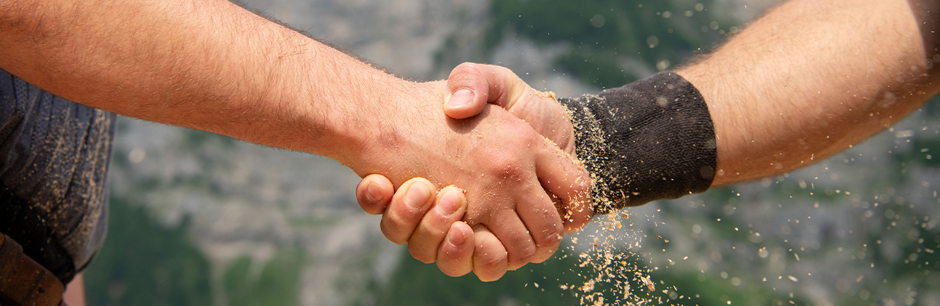 Handshake zwischen zwei Schwingern im Sägemehl